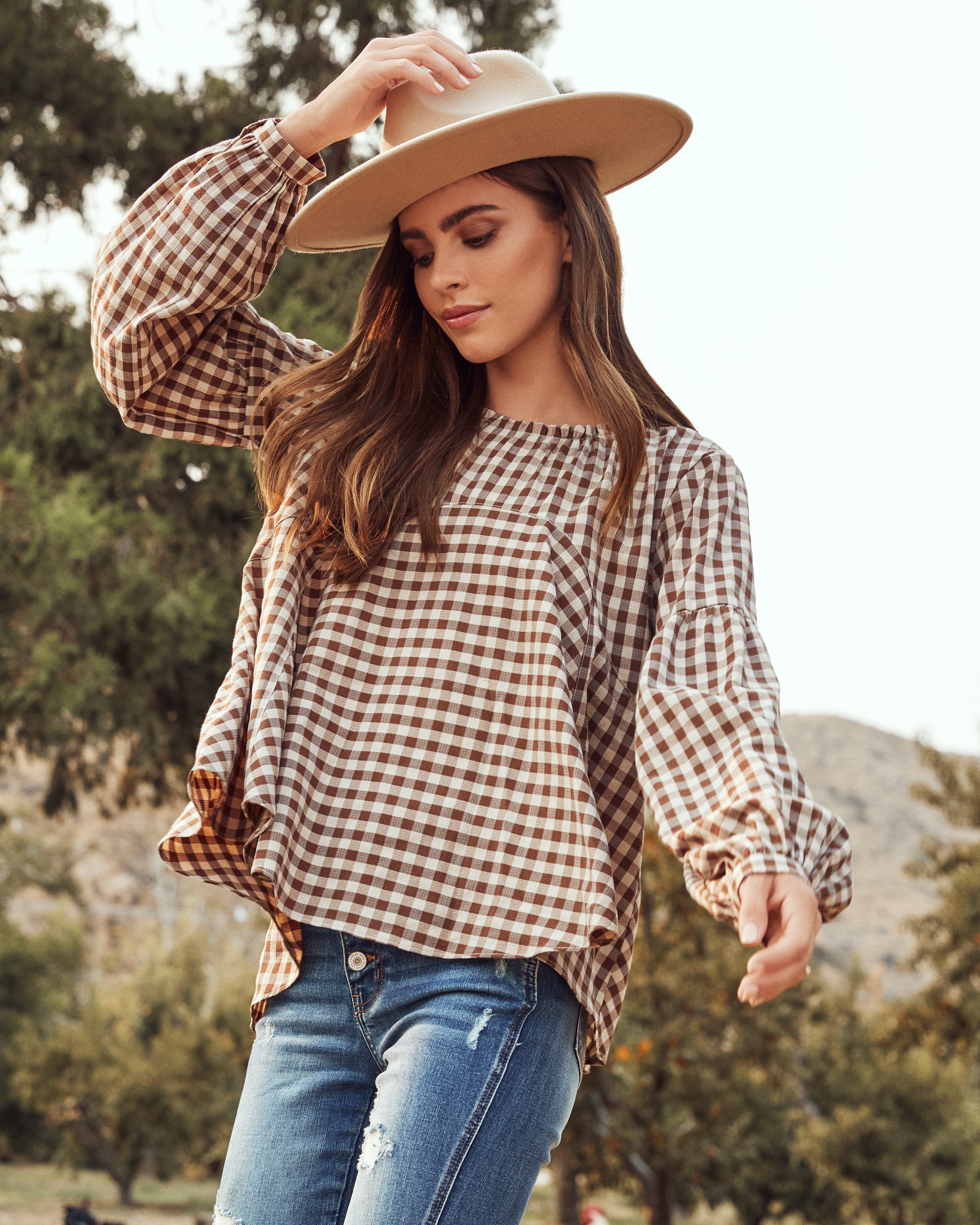 Tensey Checkered Babydoll Blouse Oshnow