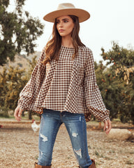 Tensey Checkered Babydoll Blouse Oshnow