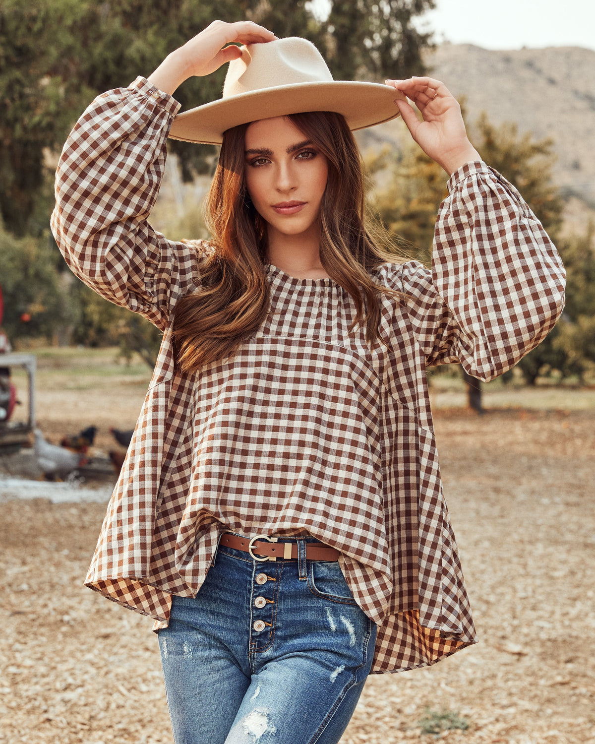 Tensey Checkered Babydoll Blouse Oshnow