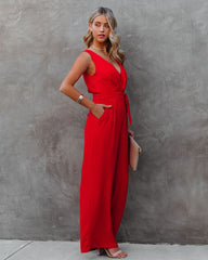 The Essential Pocketed Tie Jumpsuit - Red Oshnow