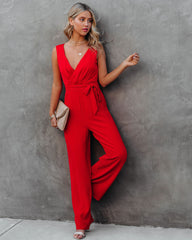 The Essential Pocketed Tie Jumpsuit - Red