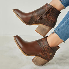 Thick Heel Pointed Western Cowboy Boots Oshnow