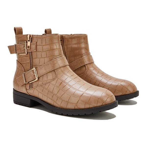 Trendy Bright Leather Zipper Buckle Ankle Boots Oshnow