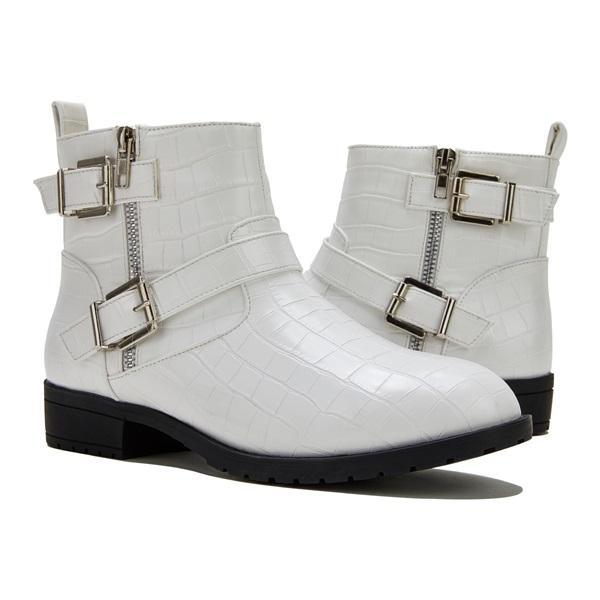 Trendy Bright Leather Zipper Buckle Ankle Boots Oshnow