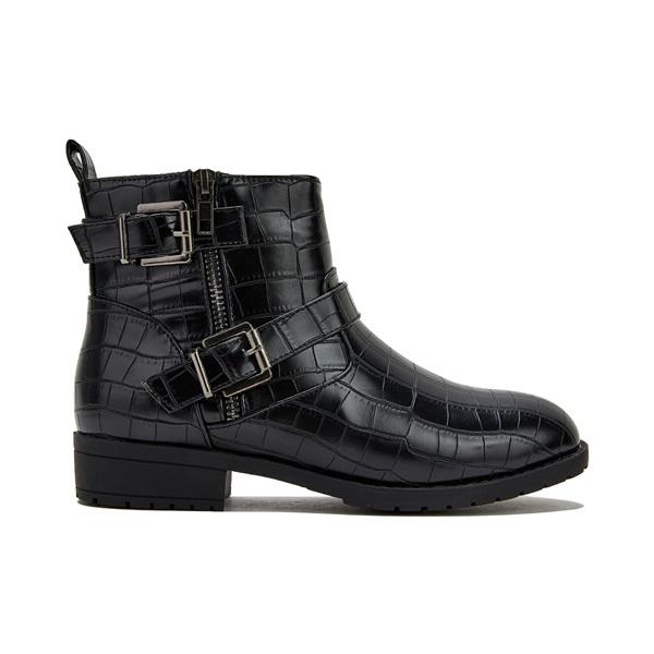 Trendy Bright Leather Zipper Buckle Ankle Boots Oshnow