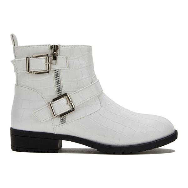 Trendy Bright Leather Zipper Buckle Ankle Boots Oshnow