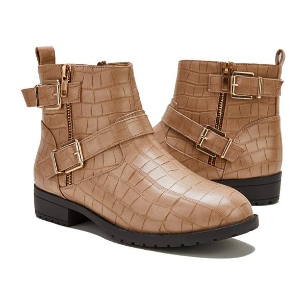 Trendy Bright Leather Zipper Buckle Ankle Boots Oshnow