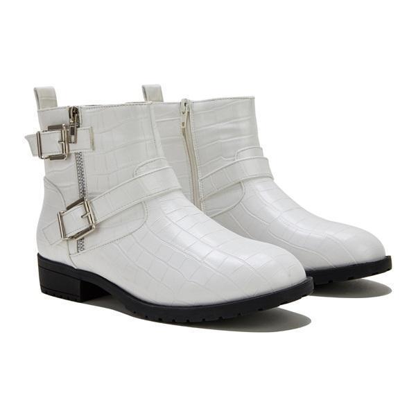 Trendy Bright Leather Zipper Buckle Ankle Boots Oshnow