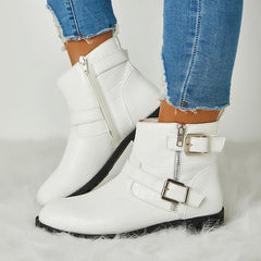 Trendy Bright Leather Zipper Buckle Ankle Boots Oshnow