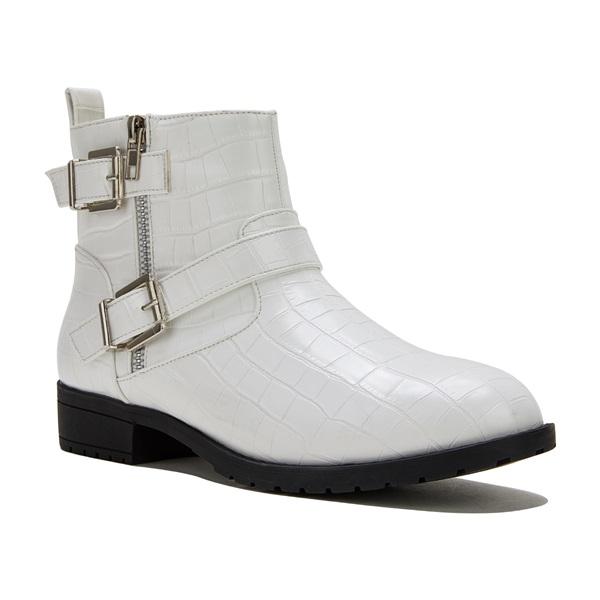 Trendy Bright Leather Zipper Buckle Ankle Boots Oshnow