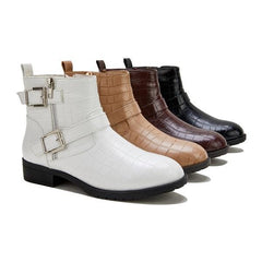 Trendy Bright Leather Zipper Buckle Ankle Boots Oshnow