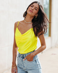 Trisha Satin Cowl Neck Tank - Yellow Oshnow