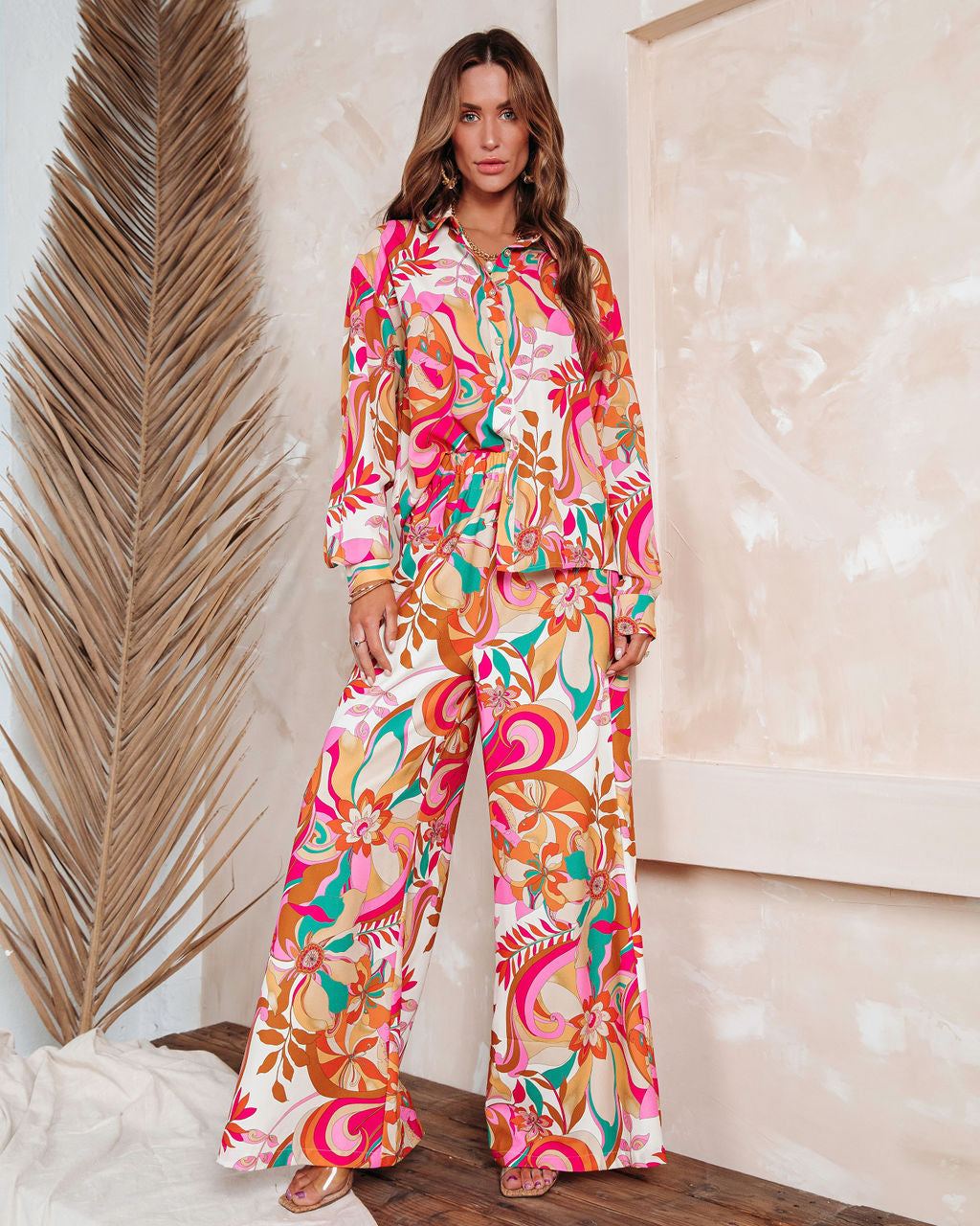 Tropez Printed Wide Leg Pants Oshnow