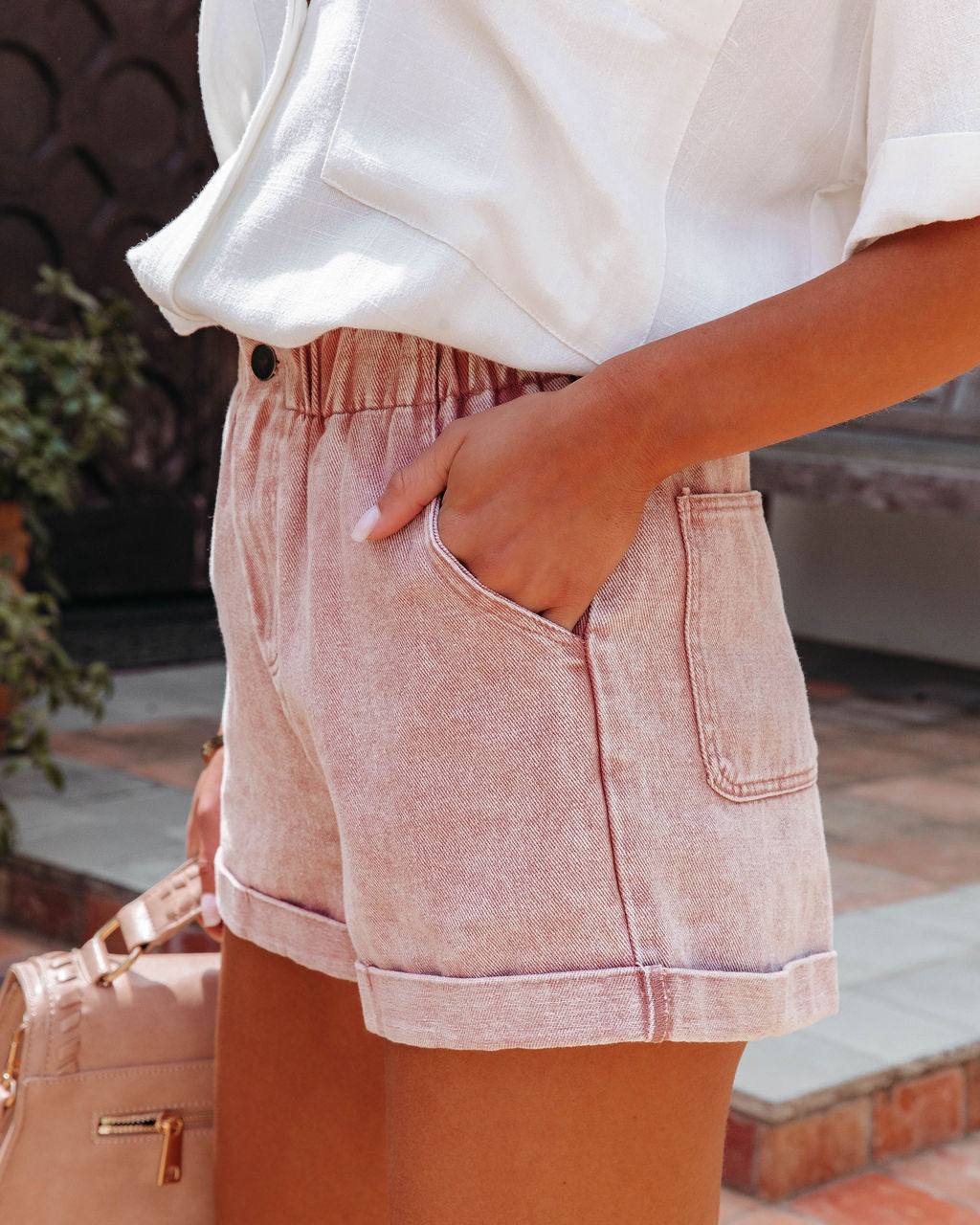 Turner High Rise Vintage Wash Denim Shorts - Dusty Rose Oshnow