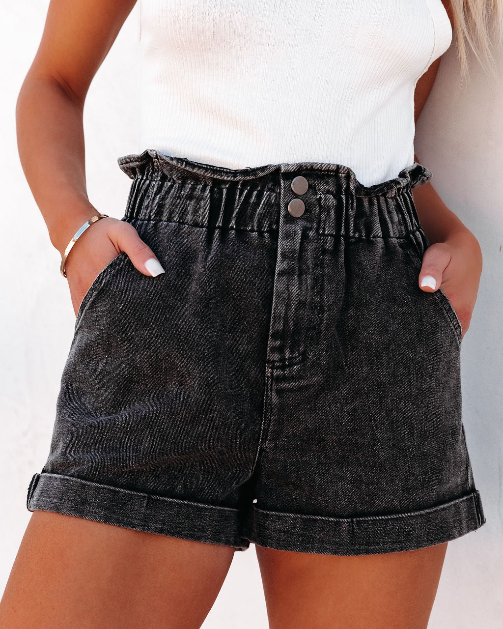 Turner High Rise Vintage Wash Denim Shorts - Faded Black Oshnow