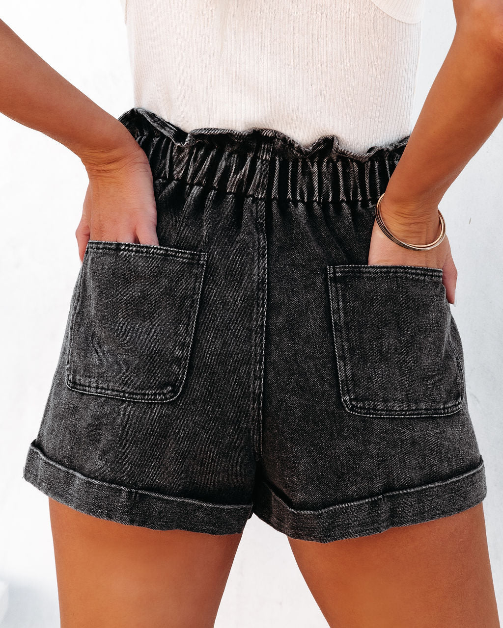 Turner High Rise Vintage Wash Denim Shorts - Faded Black Oshnow