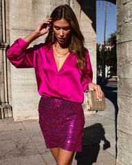 Unapologetic Sequin Drape Mini Skirt - Fuchsia Oshnow