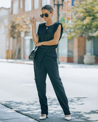 Uncommon Times Pocketed Asymmetrical Button Pants - Black Oshnow