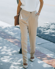 Uncommon Times Pocketed Asymmetrical Button Pants - Latte Oshnow