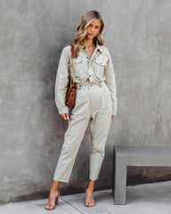 Understated Utility Cotton Pocketed Jumpsuit - Olive Oshnow