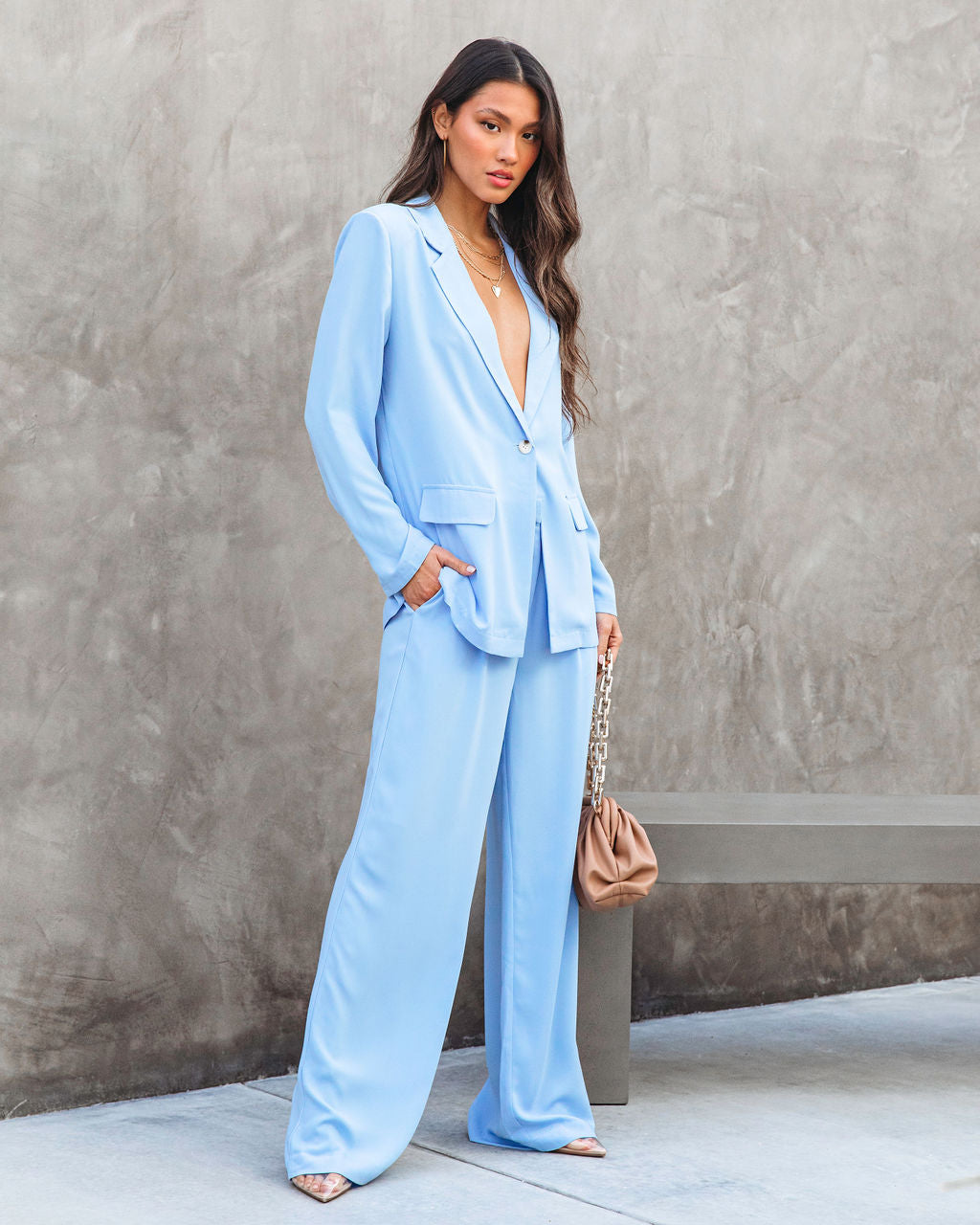 Unedited Pocketed Wide Leg Pant - Light Blue Oshnow