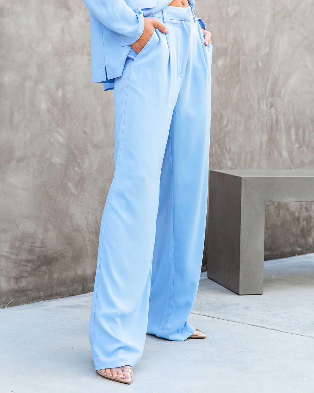 Unedited Pocketed Wide Leg Pant - Light Blue Oshnow