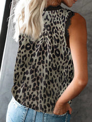 V-Neck Sleeveless Leopard Print Tank Tops Oshnow