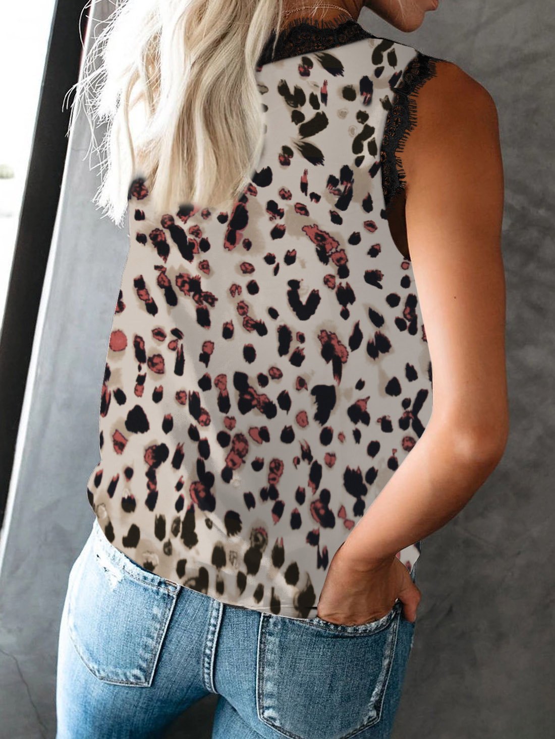 V-Neck Sleeveless Leopard Print Tank Tops Oshnow