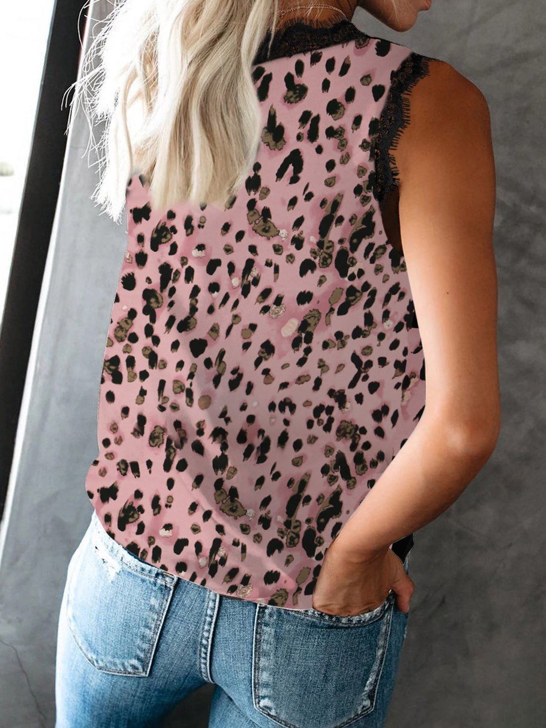 V-Neck Sleeveless Leopard Print Tank Tops Oshnow