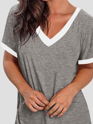 V-neck Short Sleeve Casual T-shirts Oshnow