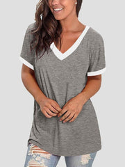 V-neck Short Sleeve Casual T-shirts Oshnow