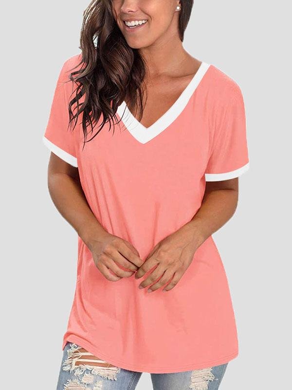 V-neck Short Sleeve Casual T-shirts Oshnow