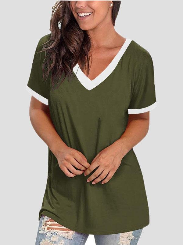 V-neck Short Sleeve Casual T-shirts Oshnow