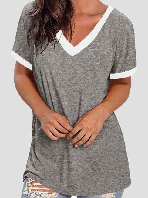 V-neck Short Sleeve Casual T-shirts Oshnow