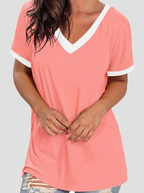 V-neck Short Sleeve Casual T-shirts Oshnow