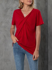 V-neck Short-sleeved Knotted Casual T-shirt Oshnow