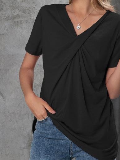 V-neck Short-sleeved Knotted Casual T-shirt Oshnow