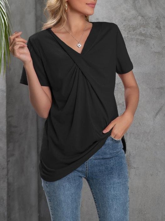 V-neck Short-sleeved Knotted Casual T-shirt Oshnow