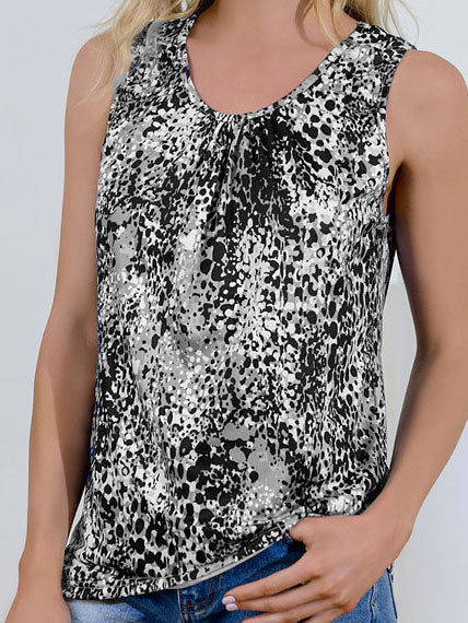 V-neck Sleeveless Print Classic Retro Casual Tank Top Oshnow