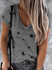 V-neck Star Print Short-sleeved T-shirt Oshnow