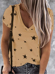 V-neck Star Print Short-sleeved T-shirt Oshnow