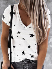 V-neck Star Print Short-sleeved T-shirt Oshnow