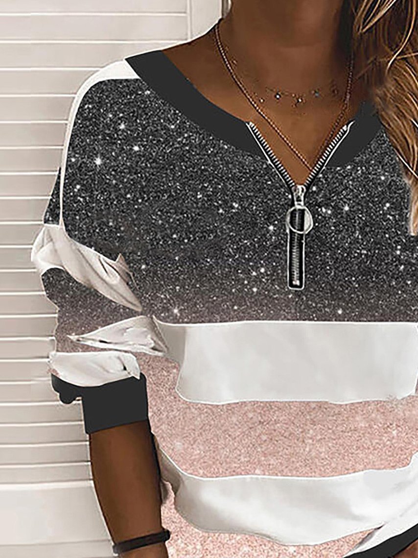 V-neck Starry Sky Print Long-sleeved Top Oshnow