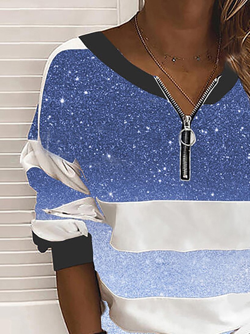 V-neck Starry Sky Print Long-sleeved Top Oshnow