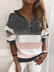 V-neck Starry Sky Print Long-sleeved Top Oshnow