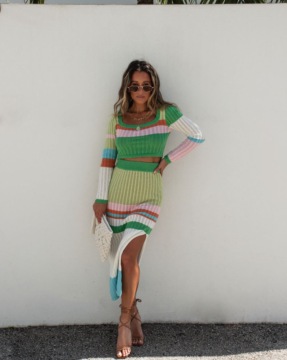 Encanto Cotton Knit Striped Midi Skirt