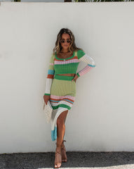 Encanto Cotton Knit Striped Midi Skirt