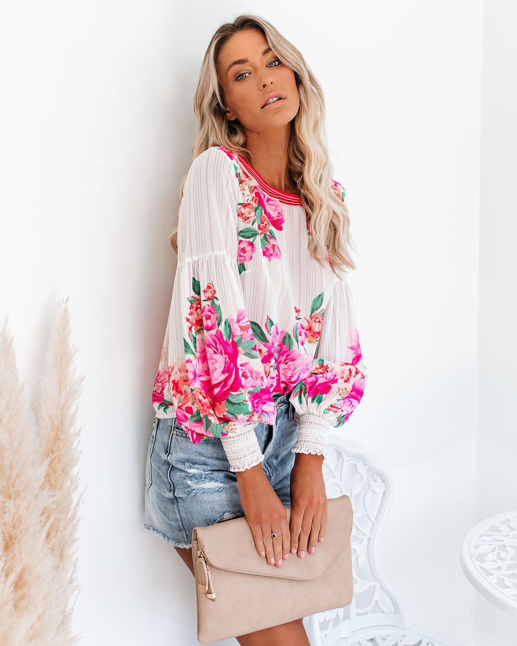 Valencia Rose Printed Blouse - Pink Multi Oshnow