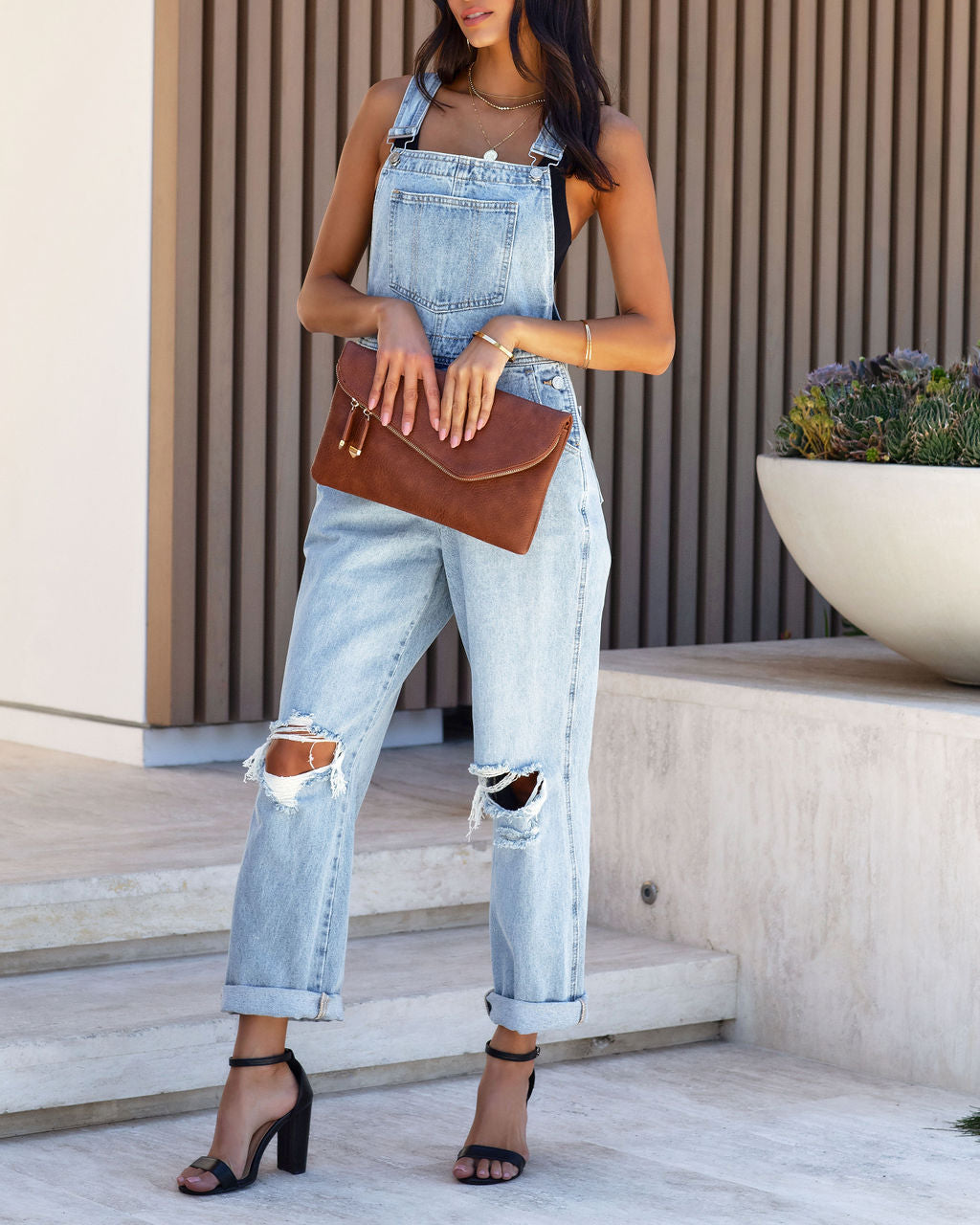 Vayda Distressed Denim Overalls Oshnow