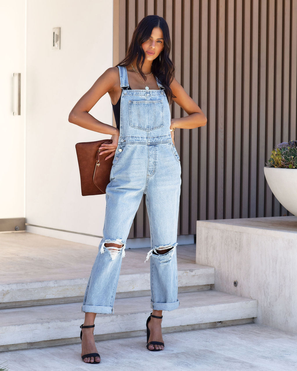 Vayda Distressed Denim Overalls Oshnow